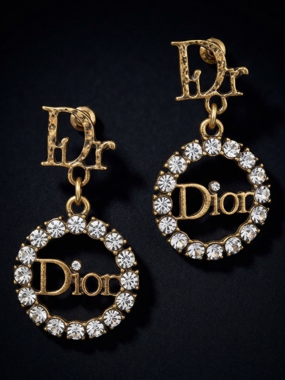 Gold-Tone Crystal Circle Lettered Drop Earrings
